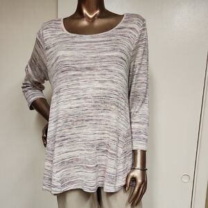 Cupio Purple and Tan Relaxed Boxy 3/4 Sleeve Tunic